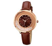 TONSHEN Fashion Watches for Women Girl Crystal Scale Stainless Steel Case with Leather Band (Brown)