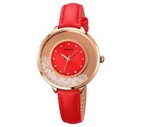 TONSHEN Fashion Watches for Women Girl Crystal Scale Stainless Steel Case with Leather Band (Red)