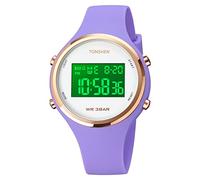 TONSHEN Kid’s Sport Digital Watches for Boy Child LED Back Light LED Multifunction Alarm Date Plastic Case with Rubber Band Watch (Purple)