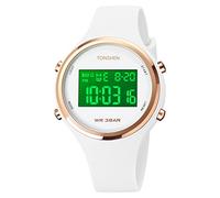 TONSHEN Kid’s Sport Digital Watches for Boy Child LED Back Light LED Multifunction Alarm Date Plastic Case with Rubber Band Watch (White)