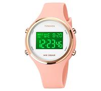 TONSHEN Kid’s Sport Digital Watches for Boy Child LED Back Light LED Multifunction Alarm Date Plastic Case with Rubber Band Watch (Pink)