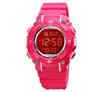 TONSHEN Kid’s Sport Watch Multicolor Backlight 50M Waterproof Outdoor Multifunction Digital Watches Plastic Case with Rubber Band Electronic Double Time Countdown Date Stopwatch (Red)