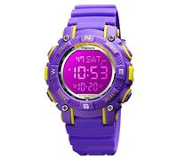 TONSHEN Kid’s Sport Watch Multicolor Backlight 50M Waterproof Outdoor Multifunction Digital Watches Plastic Case with Rubber Band Electronic Double Time Countdown Date Stopwatch (Purple)