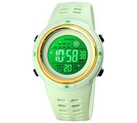 TONSHEN Kids Multicolor LED Light Digital Sports Watch 50M Waterproof Plastic Case with Rubber Band Multifunction Electronic Alarm Countdown Double Time (Green)