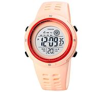 TONSHEN Kids Multicolor LED Light Digital Sports Watch 50M Waterproof Plastic Case with Rubber Band Multifunction Electronic Alarm Countdown Double Time (Pink)