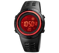TONSHEN Kids Multicolor LED Light Digital Sports Watch 50M Waterproof Plastic Case with Rubber Band Multifunction Electronic Alarm Countdown Double Time (Red)