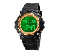 TONSHEN Kids Sport Digital Watch Outdoor Waterproof LED Electronic Double Time Stopwatch Alarm Countdown Rectangular Plastic Watches (Yellow)