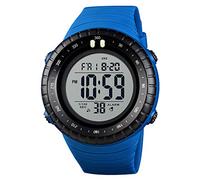 TONSHEN Large Dial Sport Watch for Men and Women 50M Waterproof Outdoor Military LED Electronic Double Time Multifunction Plastic Digital Watches with Rubber Band (Blue)