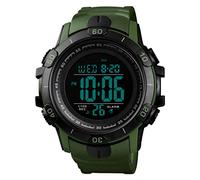 TONSHEN Large Face Mens 50M Waterproof LED Electronic Digital Sport Watch Plastic Case with Rubber Band Outdoor Multifunction Double Time Military Watches (Green)