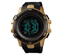 TONSHEN Large Face Mens 50M Waterproof LED Electronic Digital Sport Watch Plastic Case with Rubber Band Outdoor Multifunction Double Time Military Watches (Yellow)