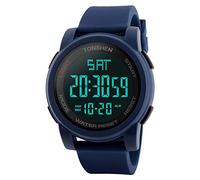 TONSHEN Large Plastic Case Multifunction Sport Watch for Men 50M Waterproof Stopwatch Countdown Alarm Outdoor Military Electronic LED Digital Watches with Rubber Band (Blue)