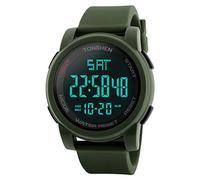 TONSHEN Large Plastic Case Multifunction Sport Watch for Men 50M Waterproof Stopwatch Countdown Alarm Outdoor Military Electronic LED Digital Watches with Rubber Band (Green)