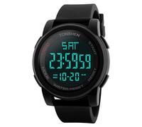 TONSHEN Large Plastic Case Multifunction Sport Watch for Men 50M Waterproof Stopwatch Countdown Alarm Outdoor Military Electronic LED Digital Watches with Rubber Band (Black)