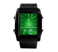 TONSHEN LED Digital Sport Watch Analog Quartz Outdoors Dual Time Military Stopwatch Week Multicolor Back Light Rubber Band Rectangle Stainless Steel Case 50M Water Resistant Wrist Watches - Black