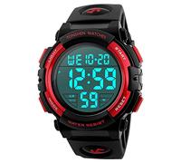 TONSHEN LED Digital Sport Watch for Men Waterproof Military 12H/24H Time Outdoor Electronic Large Numbers Army Watch Plastic Case with Rubber Strap Stopwatch Date Alarm Backlight - Red