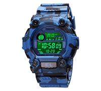 TONSHEN Men and Women Child Digital Sport Watch 50M Waterproof LED Back Light Outdoor Military Electronic Multifunction Plastic Case with Rubber Band Stopwatch Date Watches (Large Blue)