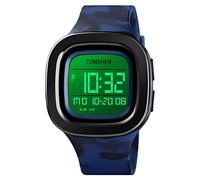 TONSHEN Men and Women Waterproof Watch Outdoor Sport Multifunction Digital Military LED Electronic Double Time Countdown Wristwatch Plastic Case with Rubber Band (Blue Camo)