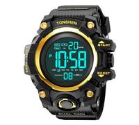 TONSHEN Men Large Plastic Case with Rubber Band Multifunction Digital Sport Watch Waterproof Outdoor Military LED Electronic Watches (Gold)