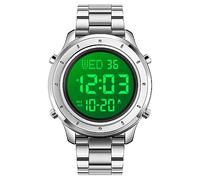 TONSHEN Men’s Digital Stainless Steel Watch LED Electronic Double Time Stopwatch Alarm Countdown Backlight Watches (Steel Silver)