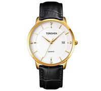 TONSHEN Men’s Minimalism Style Fashion Analog Quartz Calendar Stainless Steel/Leather Strap Watches (White Black)