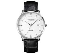 TONSHEN Men’s Minimalism Style Fashion Analog Quartz Calendar Stainless Steel/Leather Strap Watches (Silver Black)