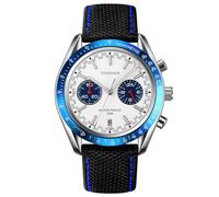 TONSHEN Mens Analog Quartz Stainless Steel Case and Leather Band Watches Stopwatch Calendar Casual Style Sport Wristwatch (Blue White)