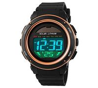 TONSHEN Mens and Womens Waterproof Watch Digital Sport LED Electronic Outdoor Military Army 50M Water Resistant Multifunction Stopwatch Date Calendar Alarm Rubber Strap Plastic Case Wristwatch - Golde