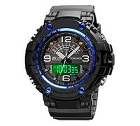 TONSHEN Mens Big Dial Sport Digital Watch Waterproof LED Multifunction Analog Quartz Electronic Three Time Outdoor Military Watches Plastic with Rubber (Blue)