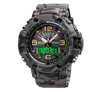 TONSHEN Mens Big Dial Sport Digital Watch Waterproof LED Multifunction Analog Quartz Electronic Three Time Outdoor Military Watches Plastic with Rubber (Gray)