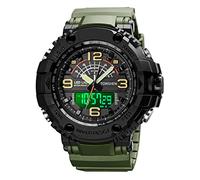 TONSHEN Mens Big Dial Sport Digital Watch Waterproof LED Multifunction Analog Quartz Electronic Three Time Outdoor Military Watches Plastic with Rubber (Green)