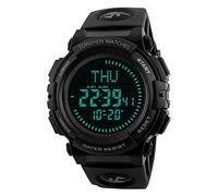 TONSHEN Mens Compass Watch, Outdoor Sport LED Digital Watch Waterproof 50M Water Resistant 12H/24H Military Army Plastic Case with Rubber Strap World Time Three Alarm Stopwatch Backlight Calendar