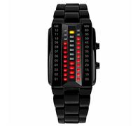 TONSHEN Mens Cool Binary Digital Watches Black Stainless Steel Unique 3D Case Matrix Red Yellows LED Light Fashion Creative Waterproof Outdoor Sports Wrist Watches for Men