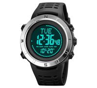 TONSHEN Mens Digital Compass Waterproof Watch Outdoor Military LED Electronic Alarm Stopwatch Countdown Sport Wrist Watches (Silver)