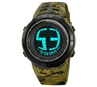 TONSHEN Mens Digital Sport Multicolor Watch Waterproof Outdoor Military Multifunction LED Electronic Stopwatch Alarm Back Light Watches (Green Camo 2)