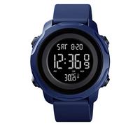 TONSHEN Mens Digital Sport Watch 50M Waterproof LED Electronic Thermometer Outdoor Military Multifunction Stopwatch Date Dual Time Back Light Plastic Case with Rubber Band Watches (Blue 2)