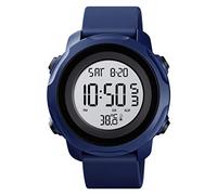 TONSHEN Mens Digital Sport Watch 50M Waterproof LED Electronic Thermometer Outdoor Military Multifunction Stopwatch Date Dual Time Back Light Plastic Case with Rubber Band Watches (Blue)