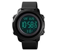 TONSHEN Mens Digital Sport Watch 50M Waterproof LED Electronic Thermometer Outdoor Military Multifunction Stopwatch Date Dual Time Back Light Plastic Case with Rubber Band Watches (Black 2)