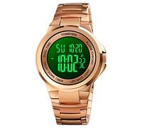 TONSHEN Mens Digital Sport Watch LED Electronic Double Time Stopwatch Alarm Countdown Backlight Outdoor Military Stainless Steel Wristwatches (Rose 2)