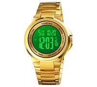 TONSHEN Mens Digital Sport Watch LED Electronic Double Time Stopwatch Alarm Countdown Backlight Outdoor Military Stainless Steel Wristwatches (Gold)