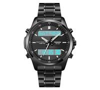 TONSHEN Mens Digital Sport Watch Stainless Steel Analog Quartz LED Electronic Three Time Multifunction Stopwatch Alarm Back Light Countdown Watches (Black)