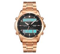 TONSHEN Mens Digital Sport Watch Stainless Steel Analog Quartz LED Electronic Three Time Multifunction Stopwatch Alarm Back Light Countdown Watches (Rose)