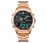 TONSHEN Mens Digital Sport Watch Stainless Steel Analog Quartz LED Electronic Three Time Multifunction Stopwatch Alarm Back Light Countdown Watches (Rose 2)