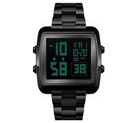 TONSHEN Mens Digital Sport Watch Stainless Steel LED Electronic Double Time Stopwatch Alarm Countdown Backlight Outdoor Military Casual Wristwatches (Black)