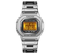TONSHEN Mens Digital Sport Watch Stainless Steel Multifunction LED Electronic Double Time Stopwatch Alarm Countdown Backlight Wristwatches (Silver)