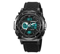 TONSHEN Mens Digital Thermometer Sport Watch Waterproof LED Electronic Outdoor Multifunction Stopwatch Date 3 Time Back Light Plastic Rubber Watches (Black)