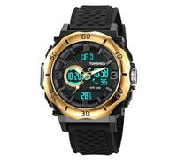 TONSHEN Mens Digital Thermometer Sport Watch Waterproof LED Electronic Outdoor Multifunction Stopwatch Date 3 Time Back Light Plastic Rubber Watches (Gold)