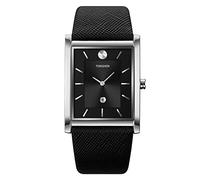 TONSHEN Mens Fashion Analog Quartz Stainless Steel Case with Leather Strap Simple Style Calendar Wristwatches (Silver Black)