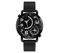 TONSHEN Mens Fashion Casual Double Face Analog Quartz Watch Stainless Steel Sport Wrist Watches (Black)