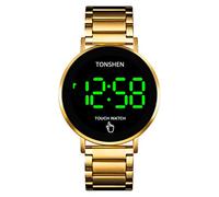 TONSHEN Mens Fashion LED Digital Watches Electronic Display Stainless Steel Date Watch (Gold)