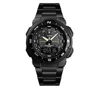 TONSHEN Mens Fashion Luxurious Analog Quartz Digital Watch 50M Waterproof LED Electronic Double Time Plastic Case with Stainless Steel Band Outdoor Military Multifunction Sport Watches (Black)